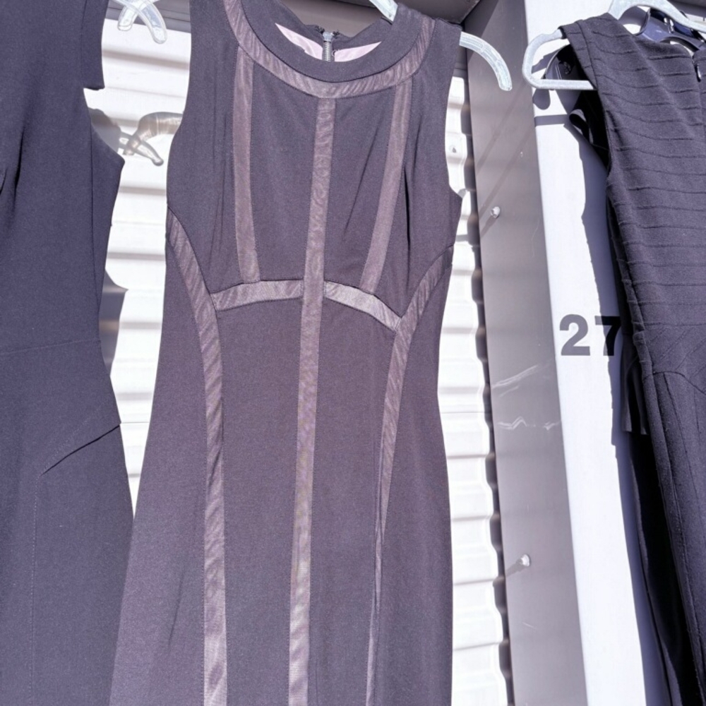 bebe Black Midi Dress with Sheer Accents